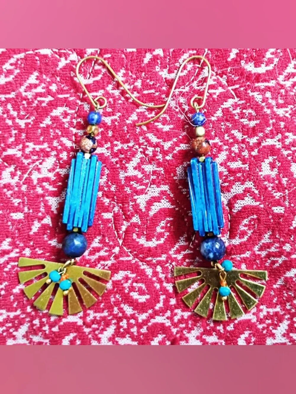 Blue 'Corrugated' Earrings - Handmade